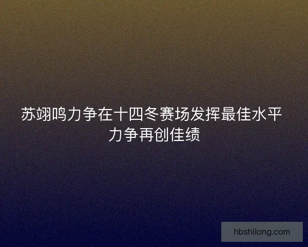 苏翊鸣力争在十四冬赛场发挥最佳水平 力争再创佳绩